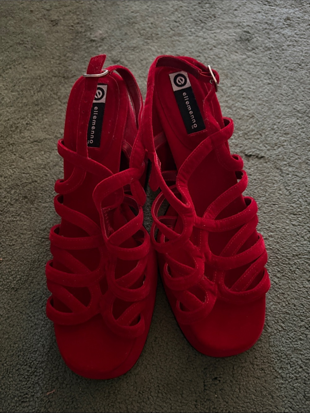 ellemenno Red Multi-Strap Heeled Sandals